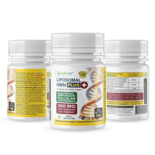 Nutriop Longevity® Max Strength LIPOSOMAL NMN PLUS +, Enhanced with NADH & NAD+ - 360mg High-Potency Capsules (50 Count) - 18g